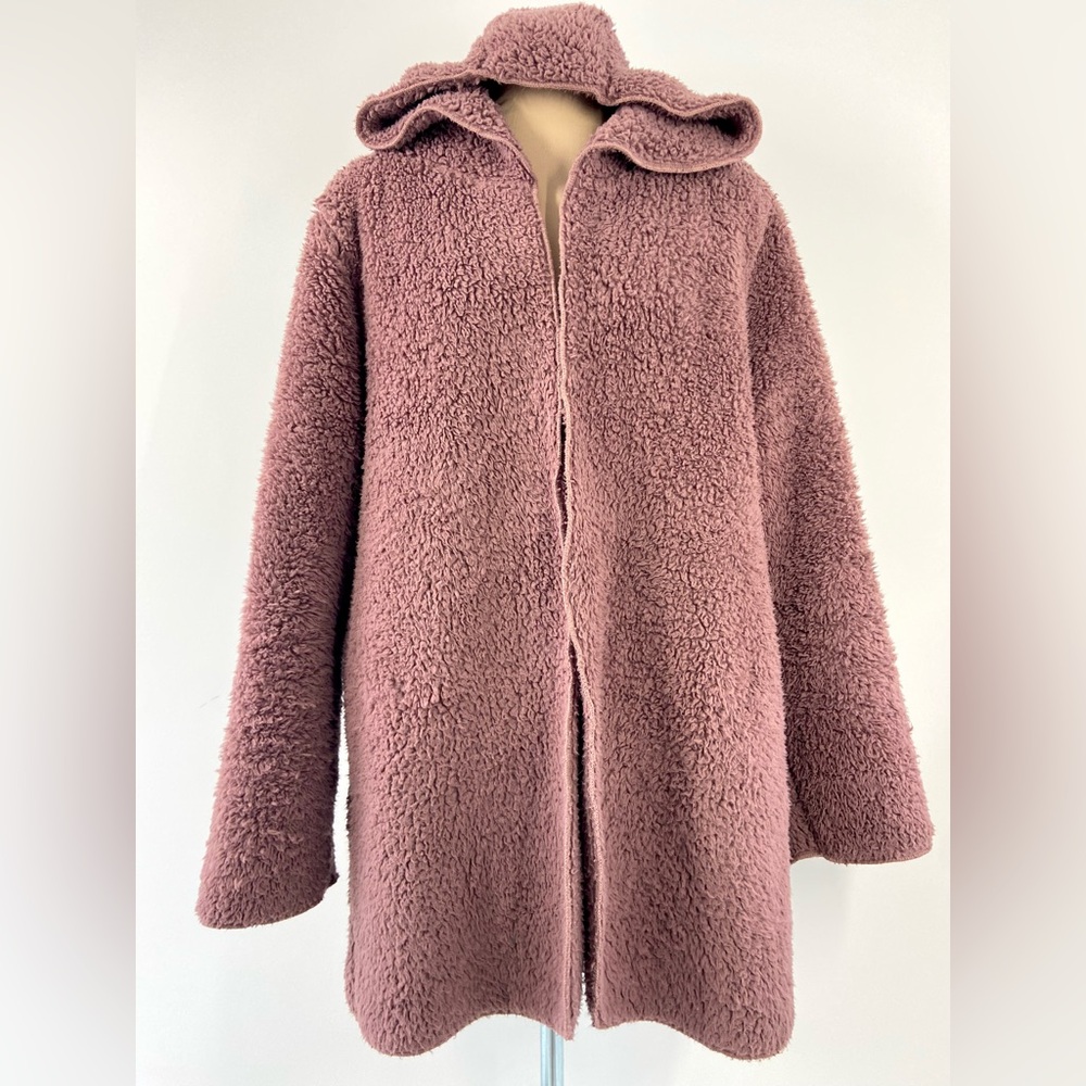 PINK Victoria’s Secret Sherpa Teddy Cardigan Jacket Dusty Rose Cozy Layer Sz M/L